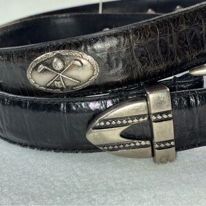 Vintage Italian Leather Golf Belt Men’s Sz 40 - Brass (Silver) Golf Club Buckle